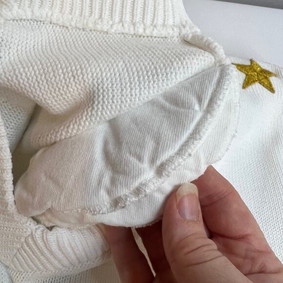 Vtg 80s Something More Sweater Embellished Medium White Gold Star USA Studded - Picture 8 of 11